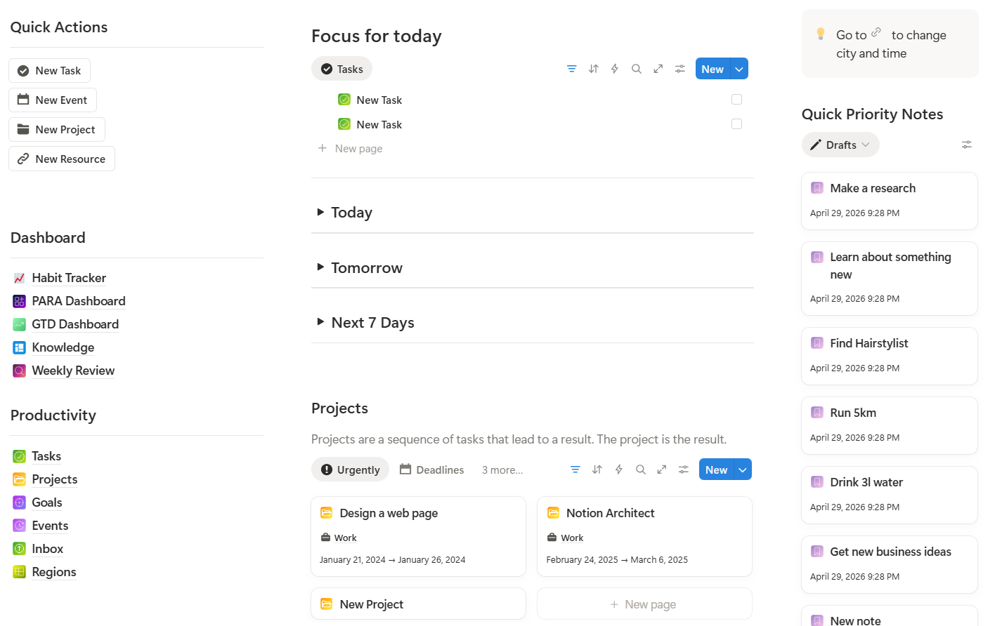 Mind Architect 2.0 — projects & widgets